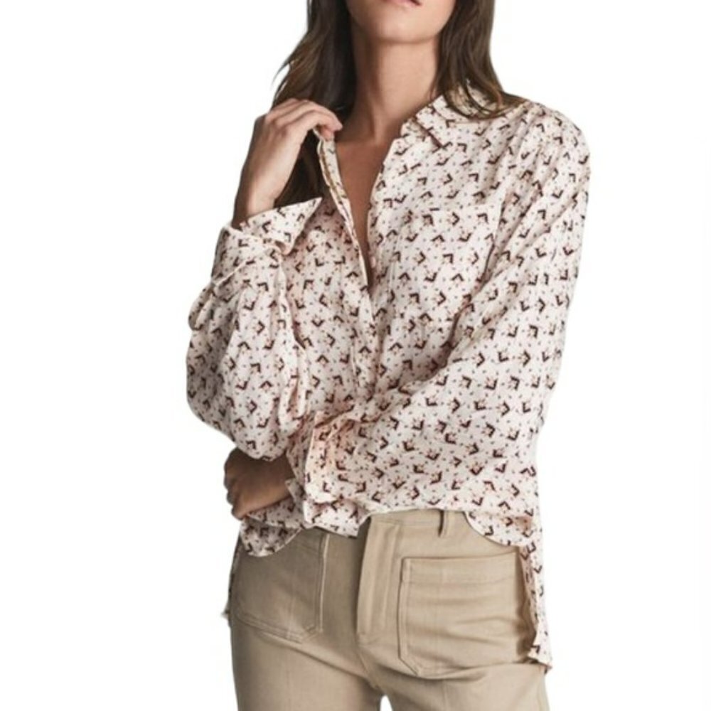 REISS PIA  TETRIS GEOMETRIC PRINT  BLOUSE TOP - Picture 10 of 14